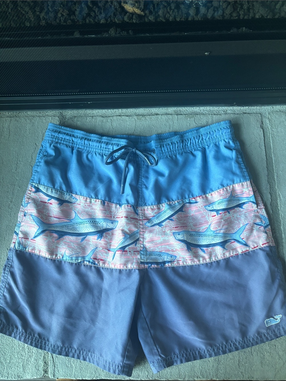 Vineyard Vines Boys Light Blue & Pink Fish Print Swim Trunks